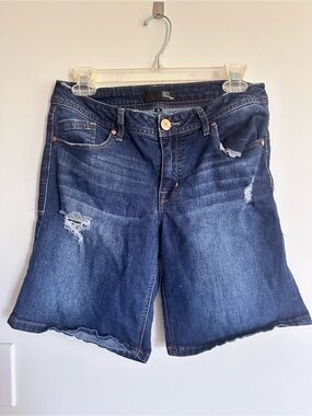 1822 Denim Distressed Dark Wash Denim Bermuda Shorts Summer Versatile Casual
